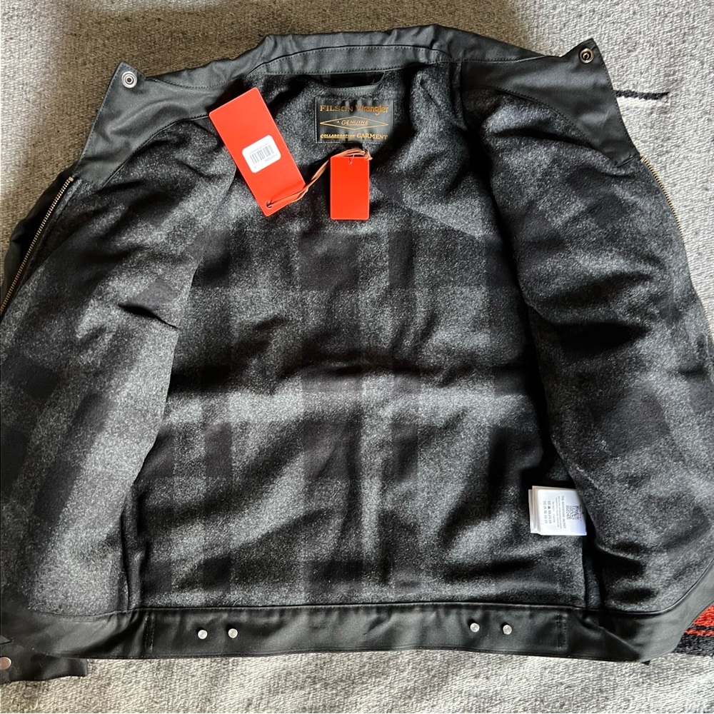 Filson X Wrangler Mackinaw Wool Lined Tin Cloth Archival Adventure Jacket Waxed - Picture 4 of 16